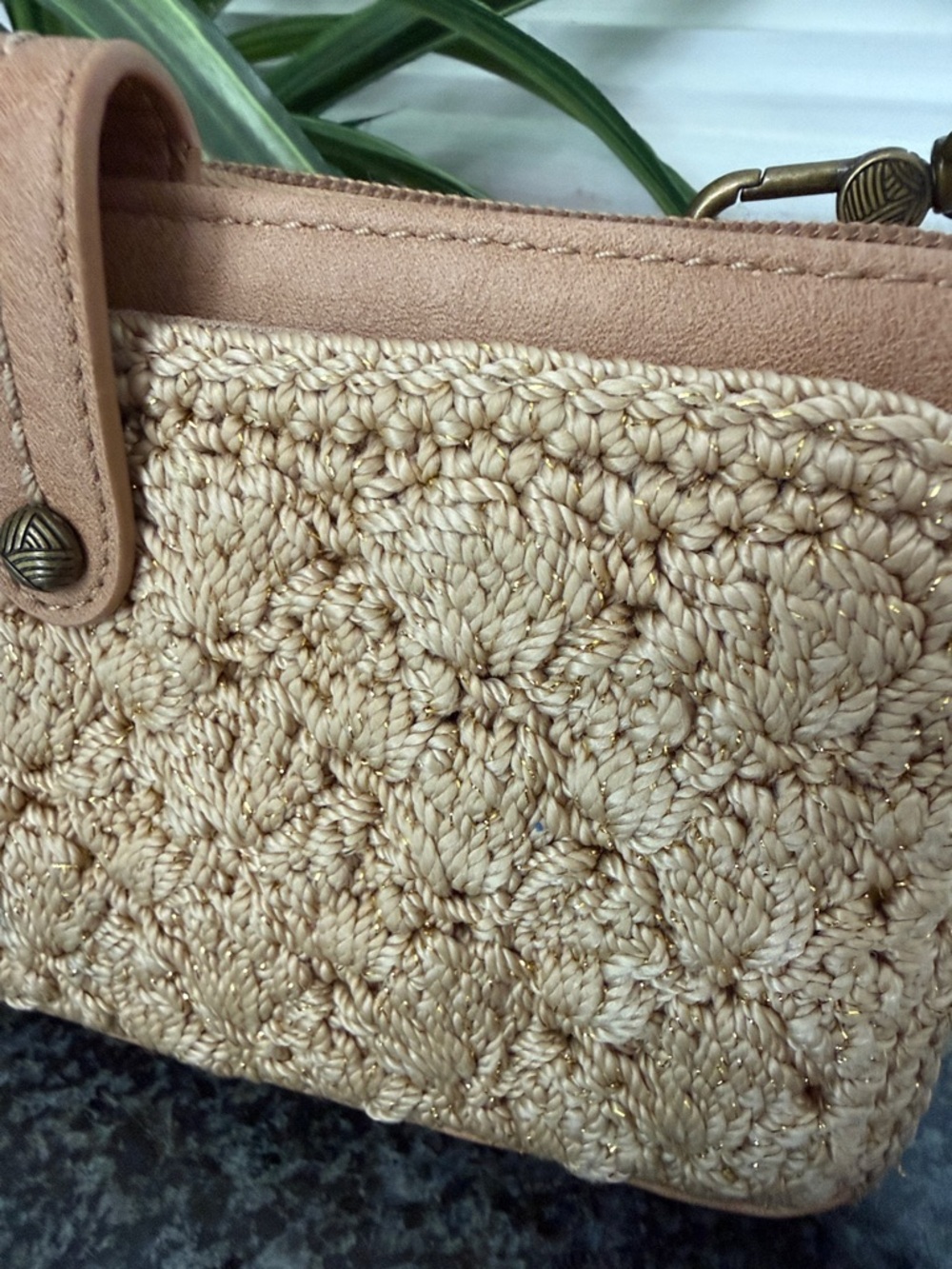 The Sak Iris Tan Crochet Smartphone Crossbody Wallet Wristlet - Picture 2 of 8